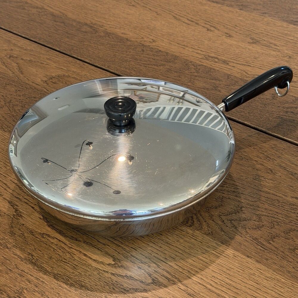 Vintage Revere Ware 12” Skillet Fry Pan Lid Tri-Ply Disc Bottom 2062 Stainless